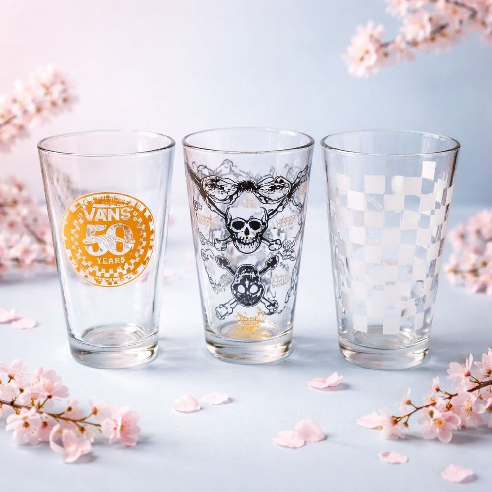 VANS Off the Wall 50th Anniversary Pint Tumbler Set of 3 14 oz drinking Glasses